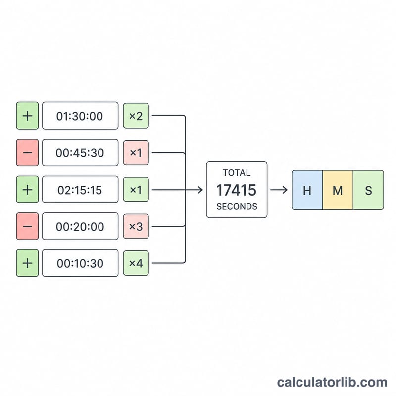 Luồng từ nhiều khoảng thời gian có dấu, lặp lại đến một tổng giờ-phút-giây chuẩn hóa duy nhất