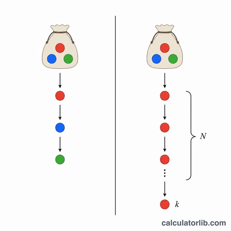 Diagram comparing picking with and without replacement