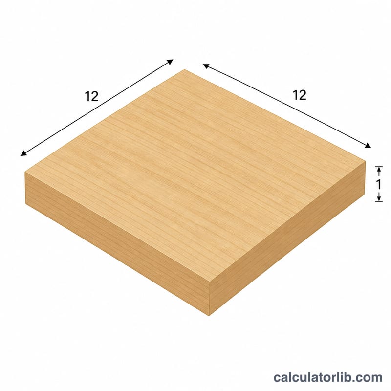 將1板英尺表示為12×12×1英吋方塊的示意圖