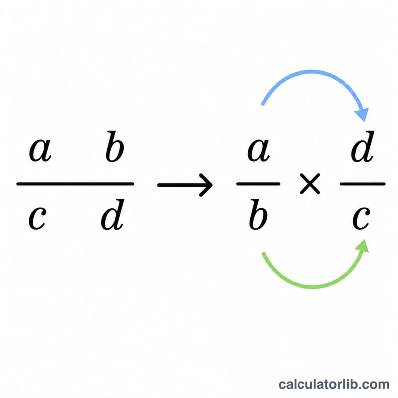 Dividing fractions by multiplying by the reciprocal: a/b times d/c