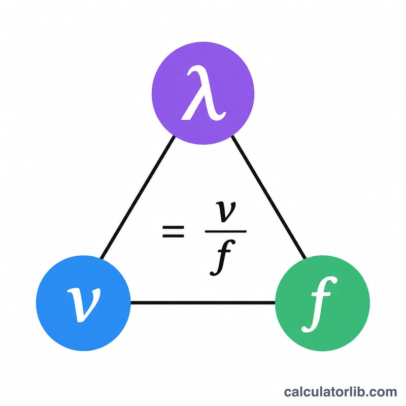 Triangle diagram linking wavelength, velocity and frequency