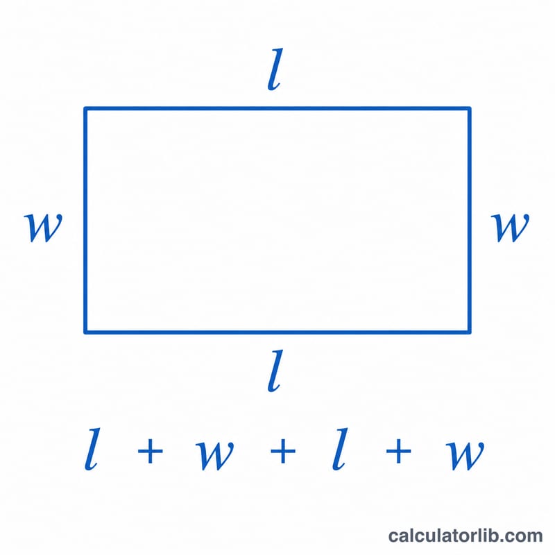 Rectangle showing two lengths and two widths summed for perimeter