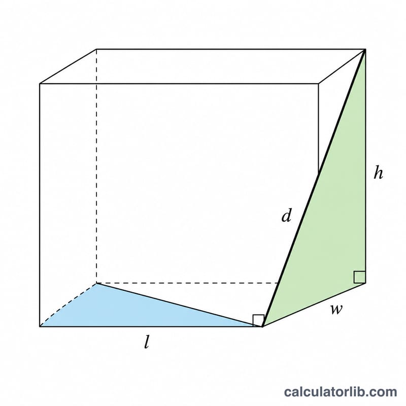 Two right triangles showing how the base diagonal combines with height to form the space diagonal