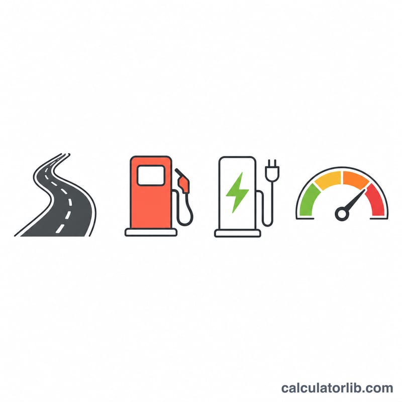 Flat icons of factors affecting EV and petrol running costs