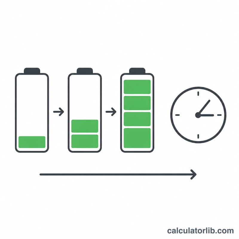 Battery filling up over time with a clock showing charging progress