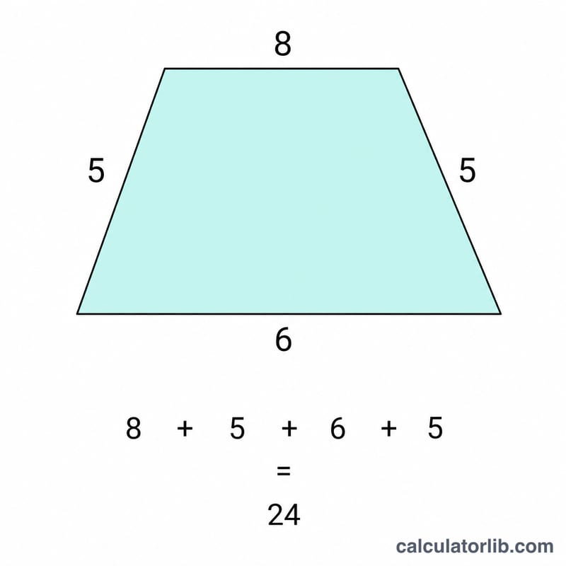 Trapezoid with example side values 8, 5, 6, and 5 being summed