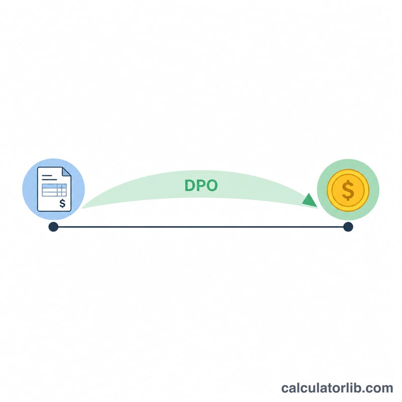 Timeline showing a supplier invoice date and a later payment date with the gap representing DPO