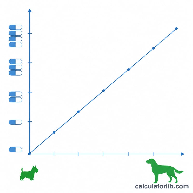 Flat bar chart relating dog body weight to daily carprofen dose increasing linearly