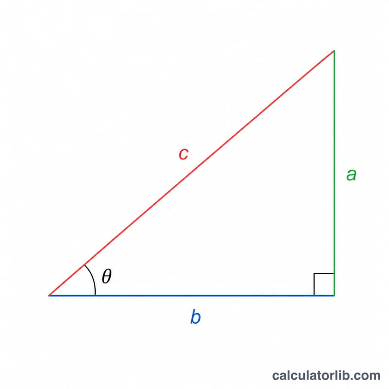 Right triangle showing opposite, adjacent and hypotenuse sides relative to angle theta