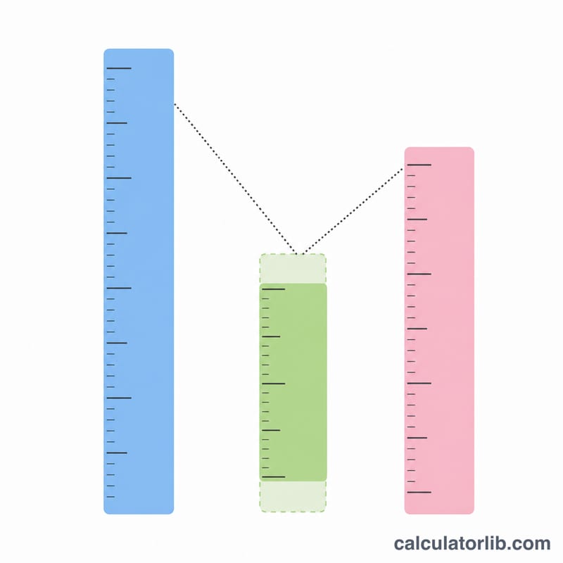 Two adult height bars averaging into a predicted child height bar with a shaded uncertainty range