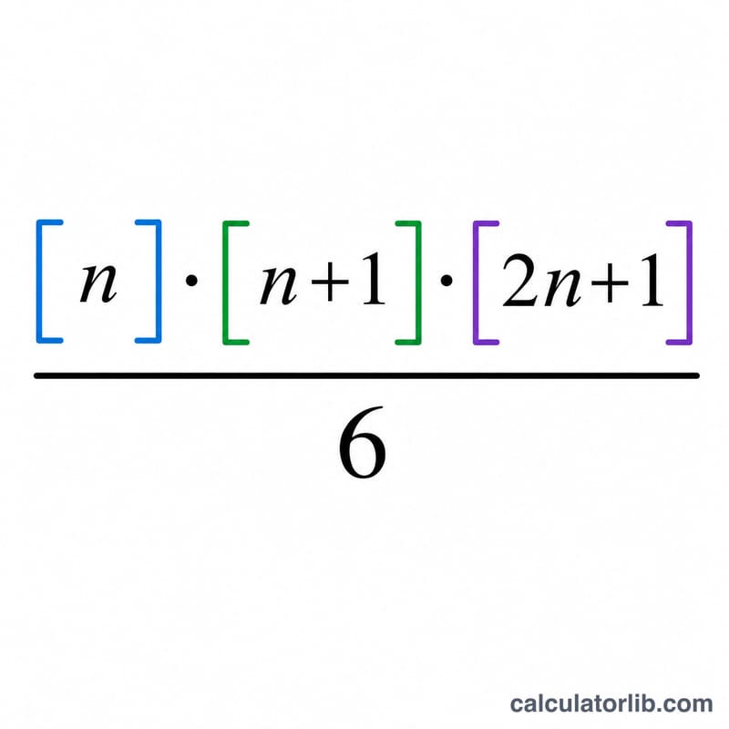 Diagram of the formula n times (n plus 1) times (2n plus 1) all divided by 6