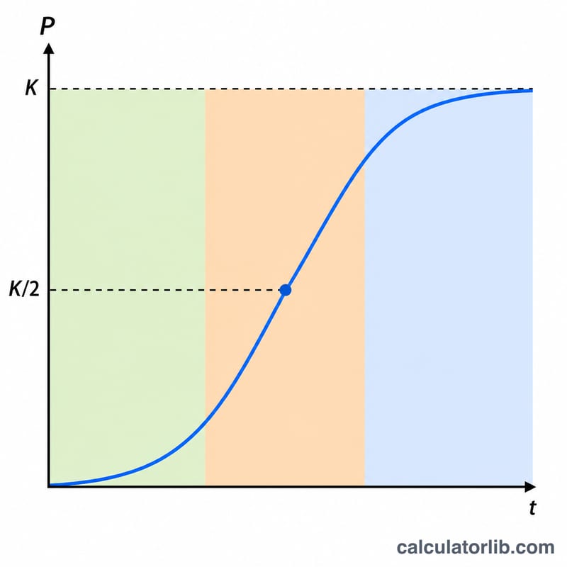 Diagram comparing slow start, fast middle, and saturating end phases of logistic growth