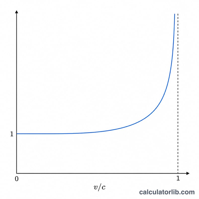 Graph of the Lorentz factor rising sharply as velocity approaches the speed of light
