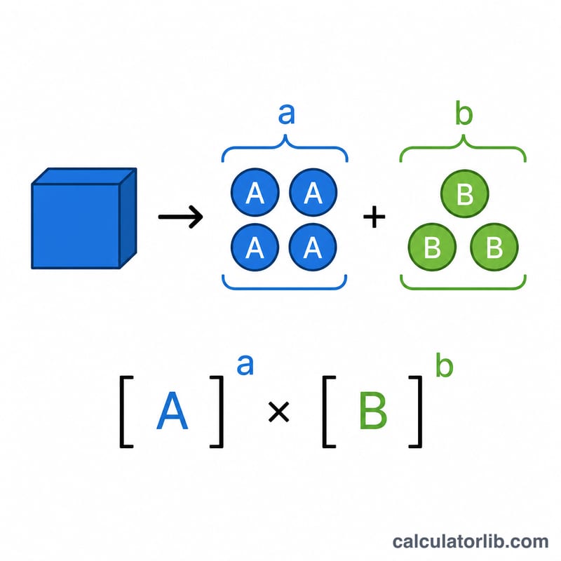 Equation breakdown showing Ksp equals concentration of A raised to a times concentration of B raised to b