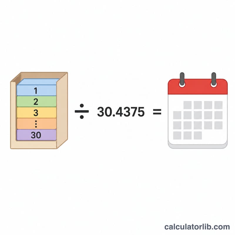 Diagram showing gestational age days divided by 30.4375 to get months