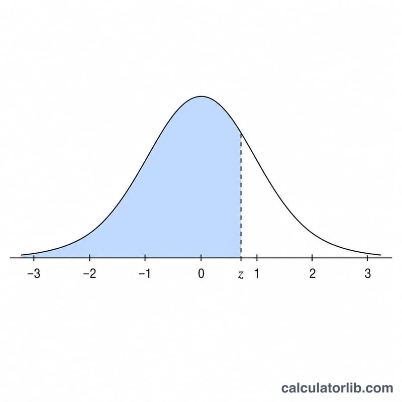 Normal distribution bell curve with a z-score marked and area shaded to the left