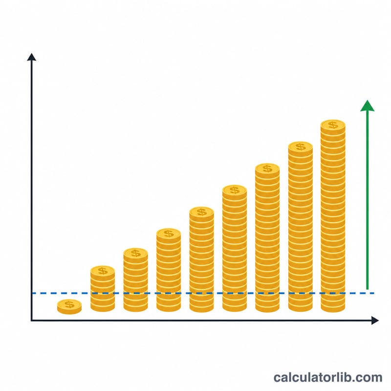 Bar chart of constant daily interest accumulating into a growing total over days