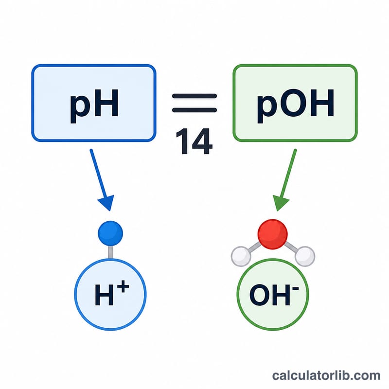 Diagram showing relationship between pH, pOH, hydrogen ion and hydroxide ion concentrations