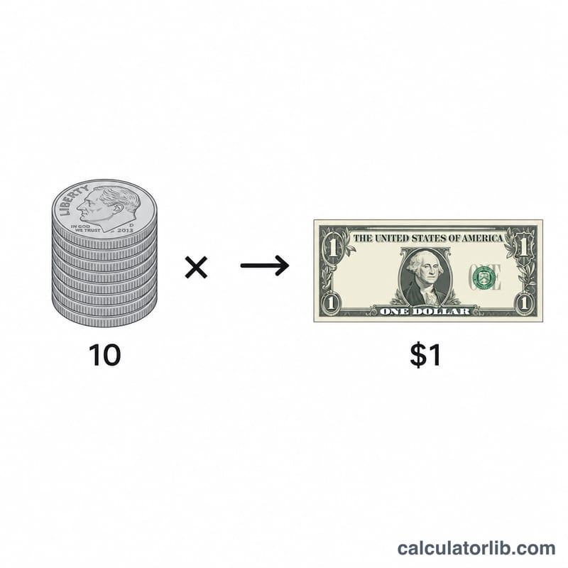Mười đồng dime gộp lại chuyển thành một đô la