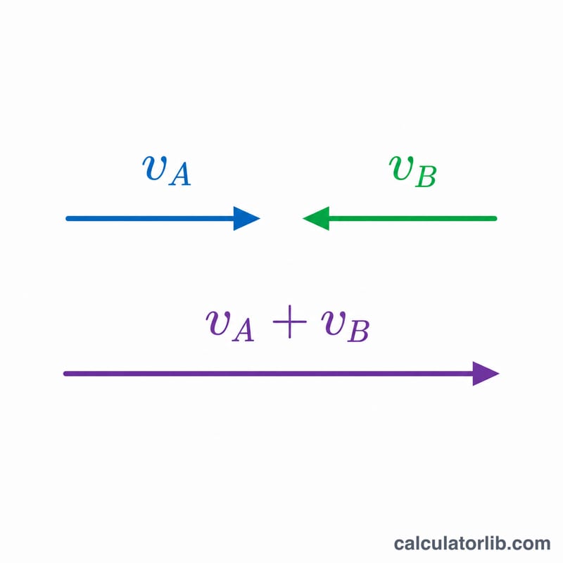 Diagrama que muestra las velocidades v_A y v_B combinándose en una velocidad de cierre de v_A más v_B