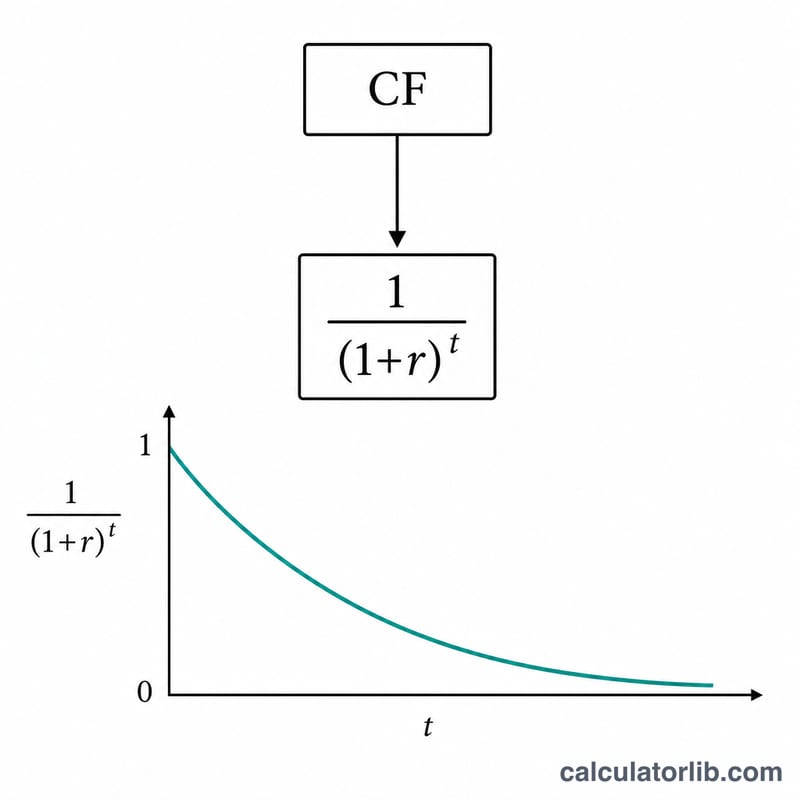 Diagram of a single cash flow divided by the discount factor raised to the power of t
