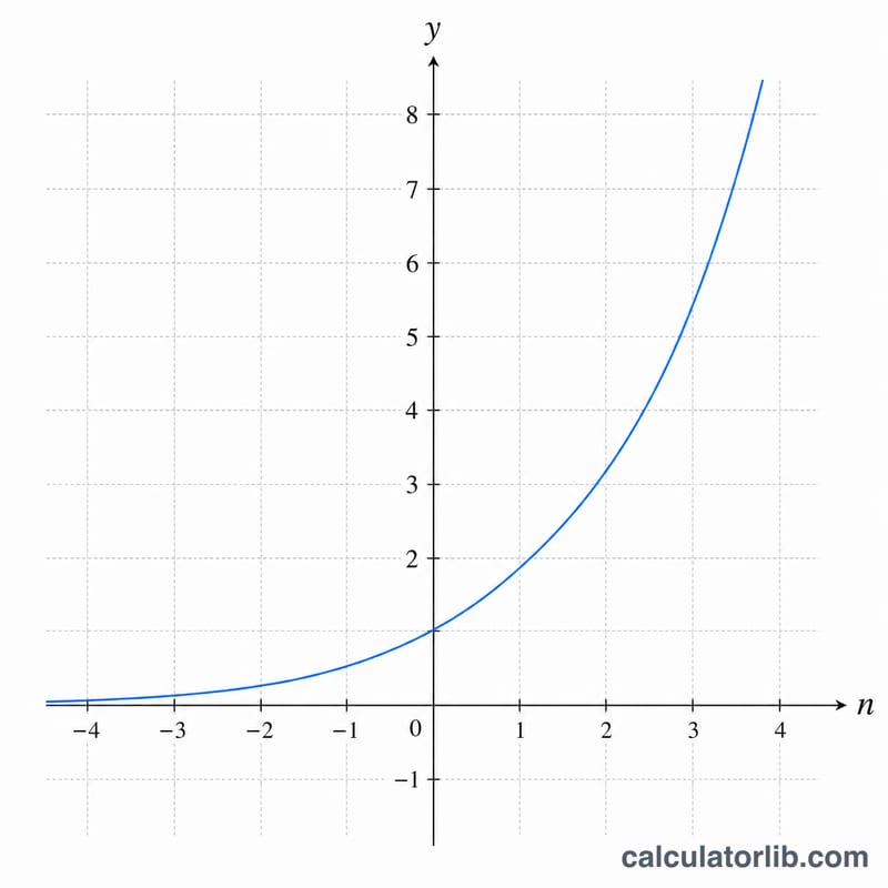 Courbe de la fonction exponentielle deux puissance n