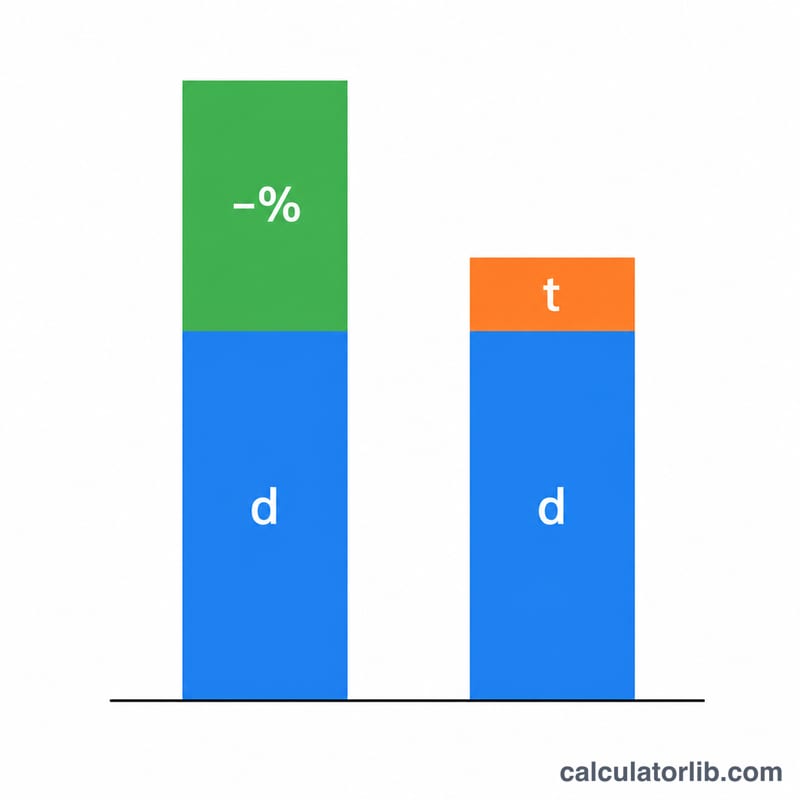 Stacked bar diagram breaking the price into discounted price, savings, and tax