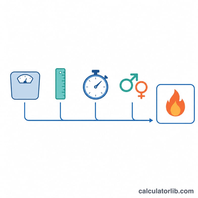 Diagrama que muestra las cuatro variables de entrada peso, altura, edad y sexo que alimentan un resultado de TMB