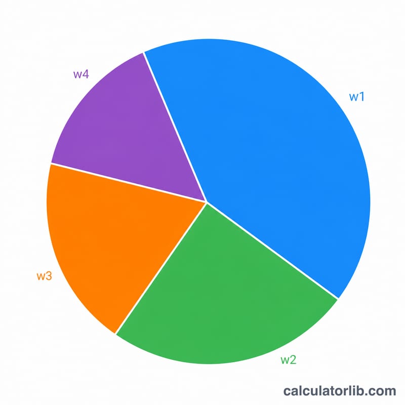 Pie chart of four portfolio asset weights summing to one hundred percent