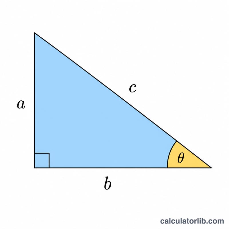 Right triangle with sides opposite, adjacent and hypotenuse relative to angle theta