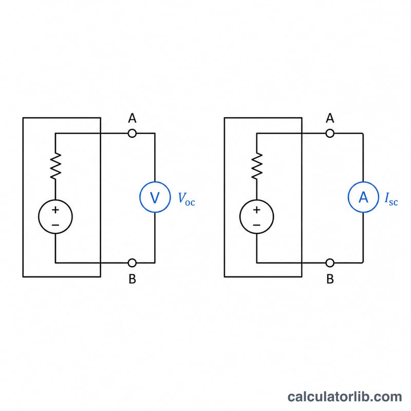 Two test conditions: open-circuit terminals giving Voc and shorted terminals giving Isc