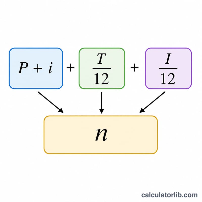 Diagram of mortgage payment formula components combining into a total