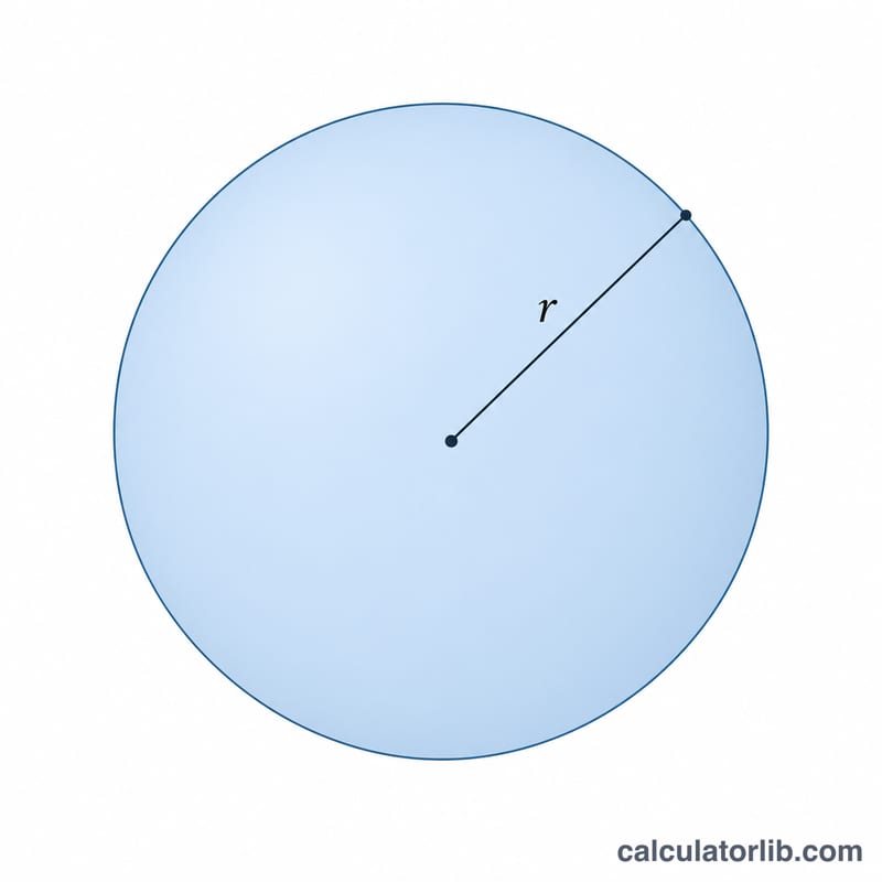 Sphere with radius r showing volume and surface area concept