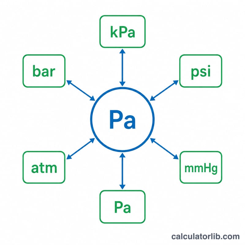 Conversion between pressure units through a common base unit