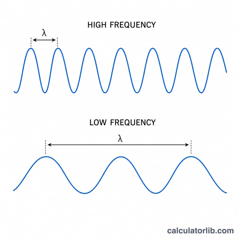 High frequency wave with short wavelength versus low frequency wave with long wavelength