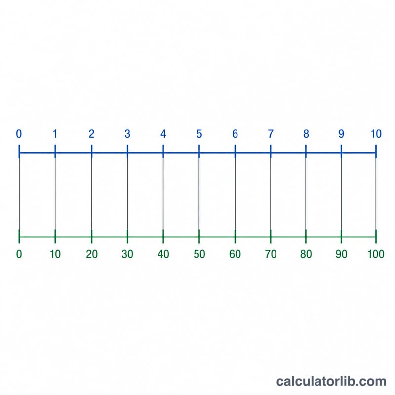 Two aligned scales mapping CGPA 0-10 to percentage 0-100