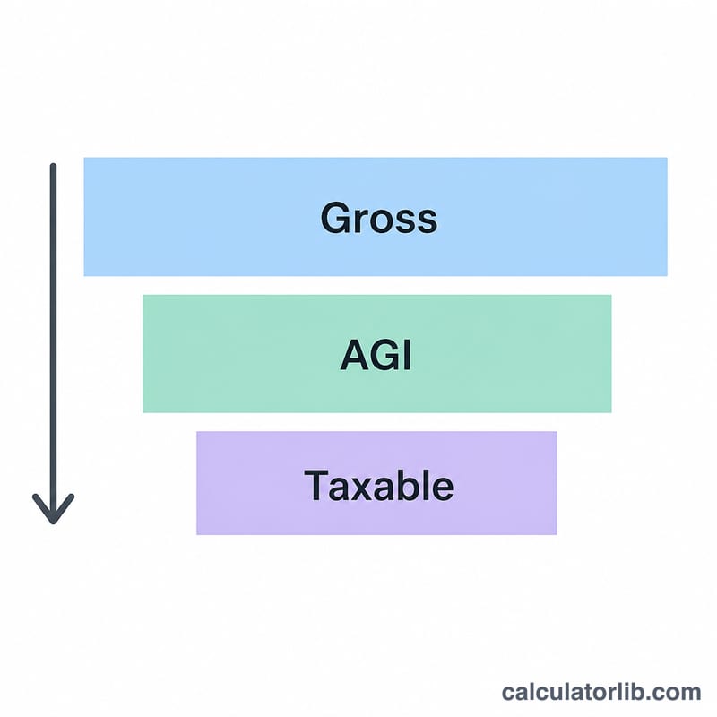 Stacked layers from gross income down to taxable income