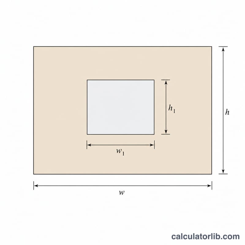 Worked example wall with sample dimensions and one window opening highlighted