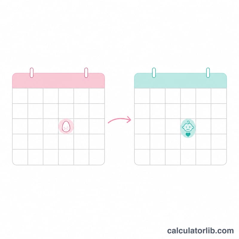 Two calendars showing ovulation date and resulting due date highlighted