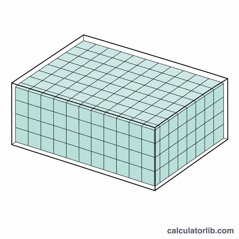 Rectangular box filled with small unit cubes in a 3D grid
