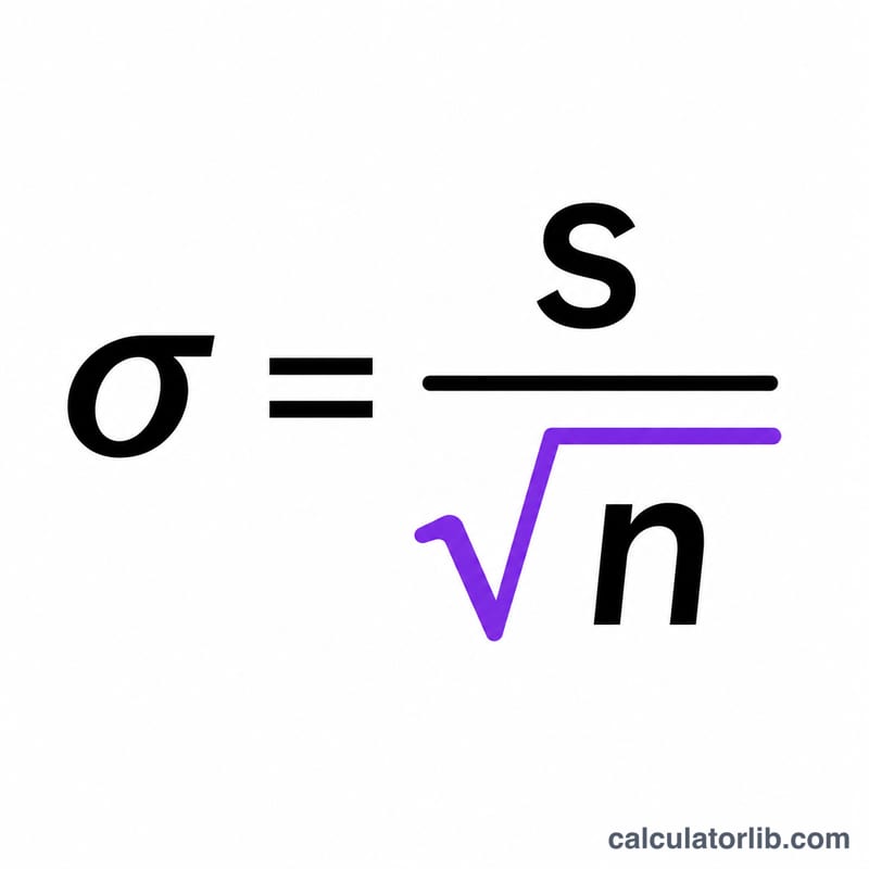Formula showing standard error equals s divided by the square root of n