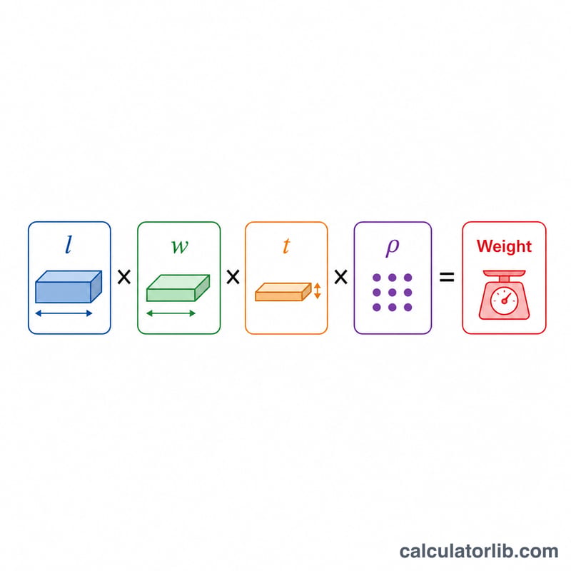 Diagram of weight equals length times width times thickness times density
