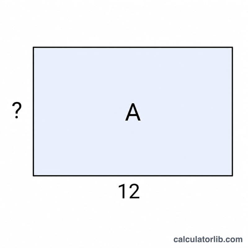Rectangle avec une base connue de 12 et une hauteur inconnue marquée d'un point d'interrogation