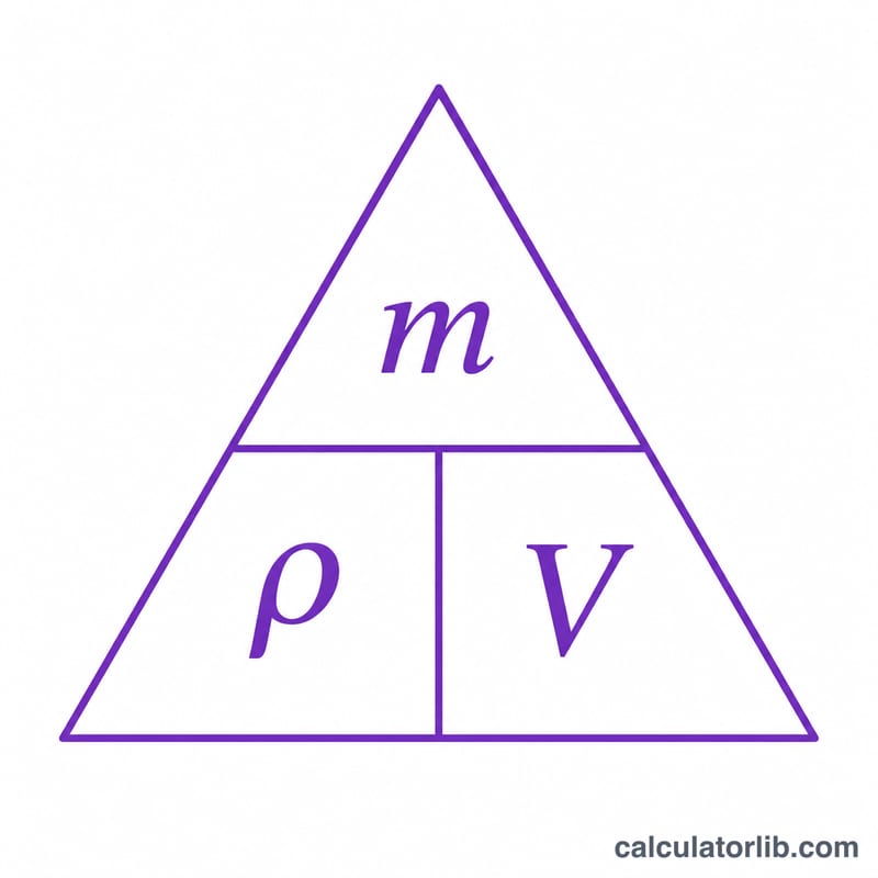 Density formula triangle for mass, volume and density