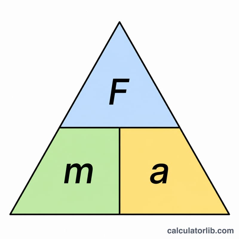 Triangle showing F on top with m and a below for rearranging the formula