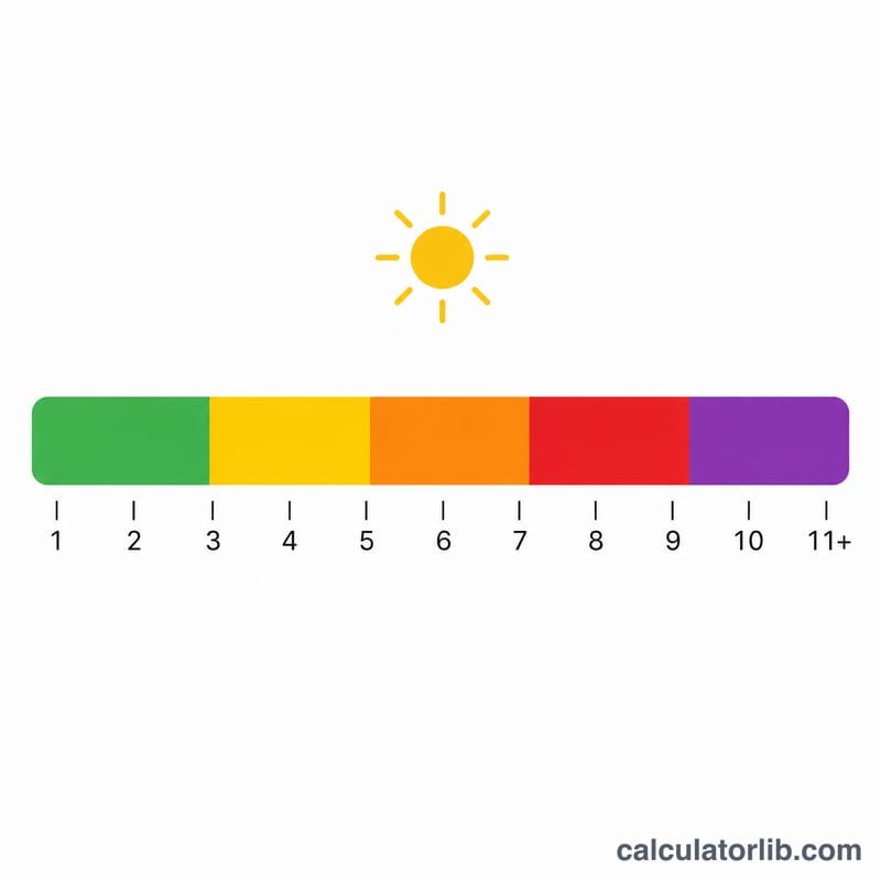 Color-coded UV Index scale bar from low to extreme