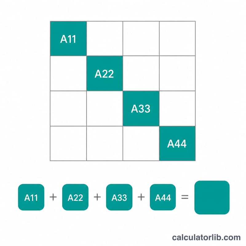 Diagonal entries of a 4 by 4 matrix being added together to a single sum