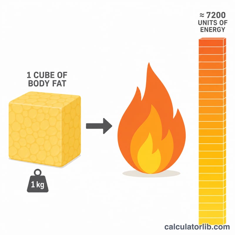 Một kilôgam mỡ cơ thể chuyển hóa thành khoảng 7200 kilôcalo năng lượng