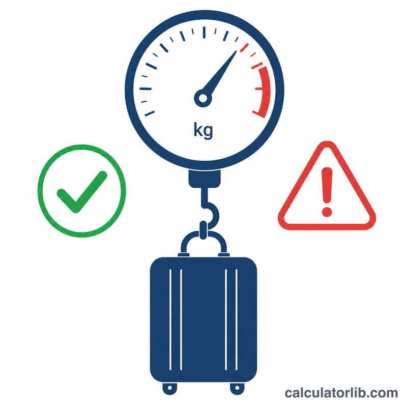 Luggage scale dial showing weight against an airline limit with check and warning markers