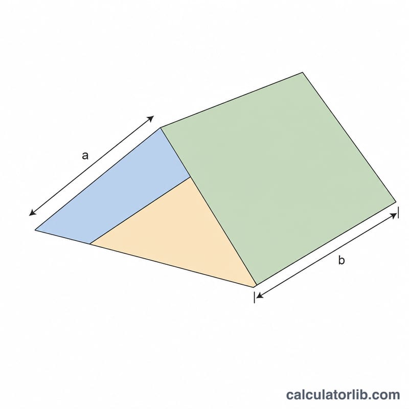 Simple gable roof shown as two rectangular slopes with width and slope-length dimensions